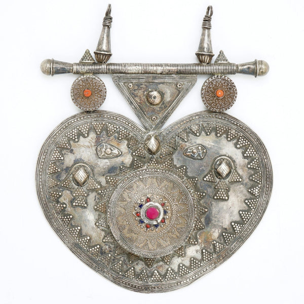Antique Silver Breast plate, Tajikistan 19th /early 20th century, 18 x 20 cm